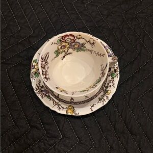 Flat cup and 5.75” Saucer, Medway Decor Dark Brown Alfred Meakin England 1930s